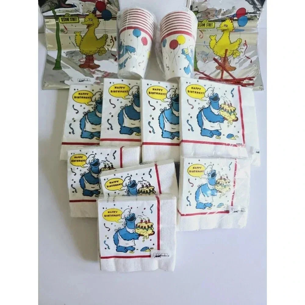 Sesame Street Big Bird Cookie Monster Vintage Birthday Party Supplies Lot Of 12
